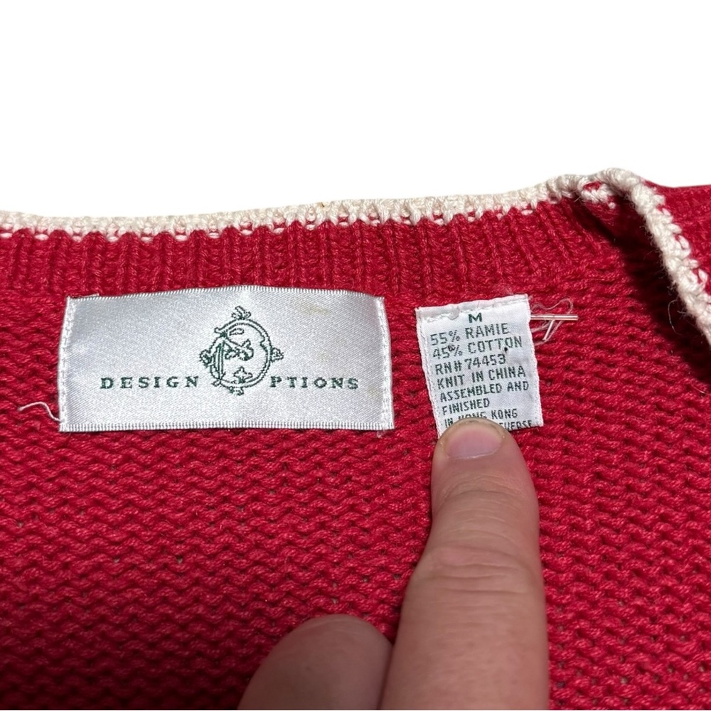 Vintage Design Options Dog Pets Red Ramie Cotton Cardigan Sweater Women's Medium - Picture 7 of 10